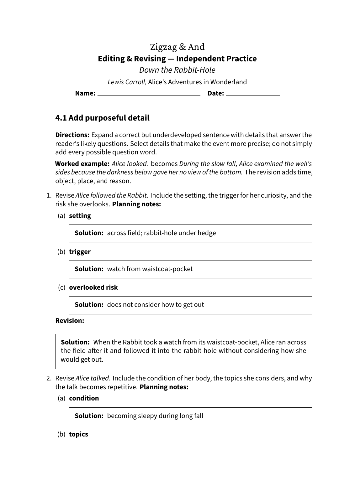 First answer page: Editing & Revising, Independent Practice
