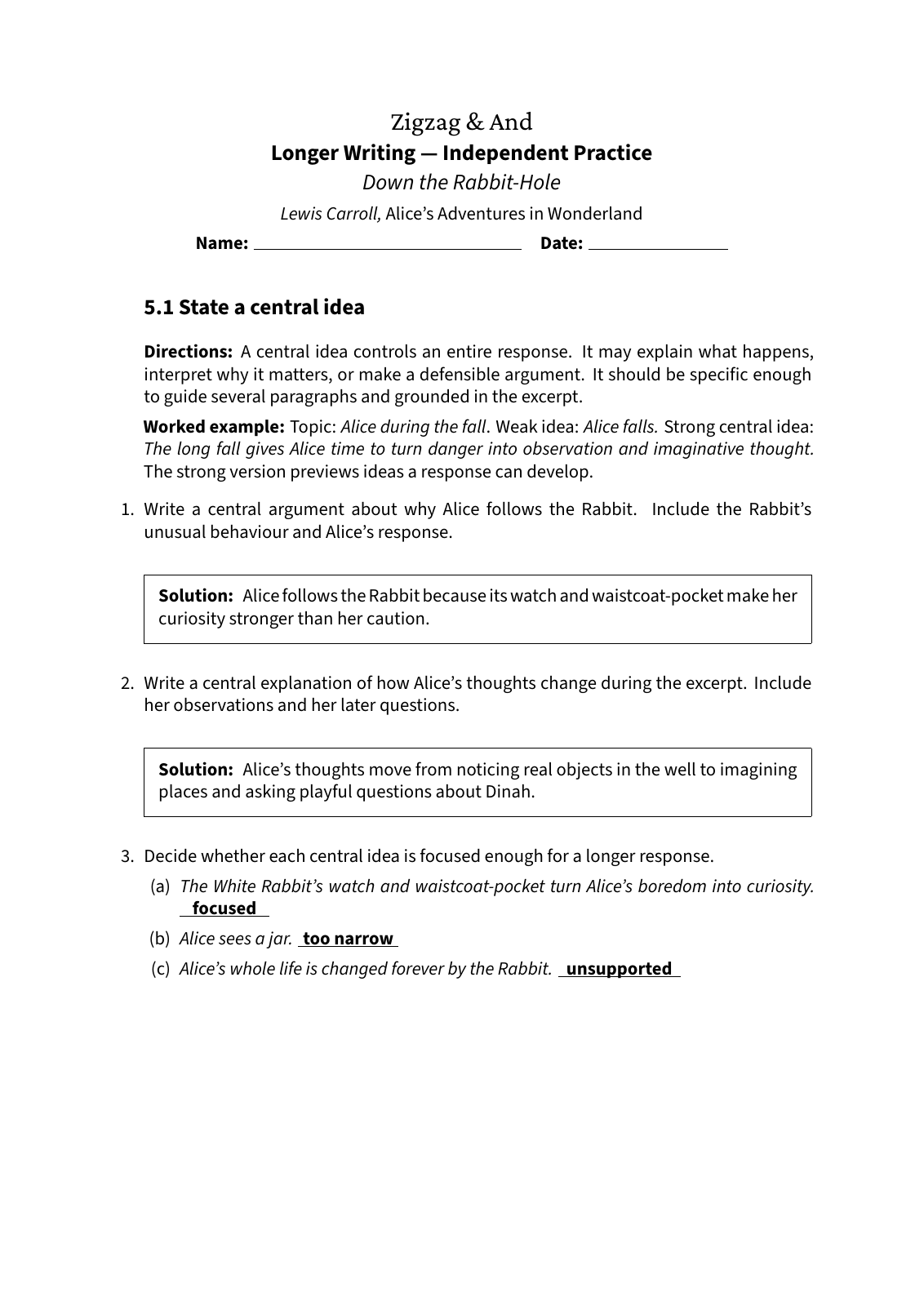 First answer page: Longer Writing, Independent Practice