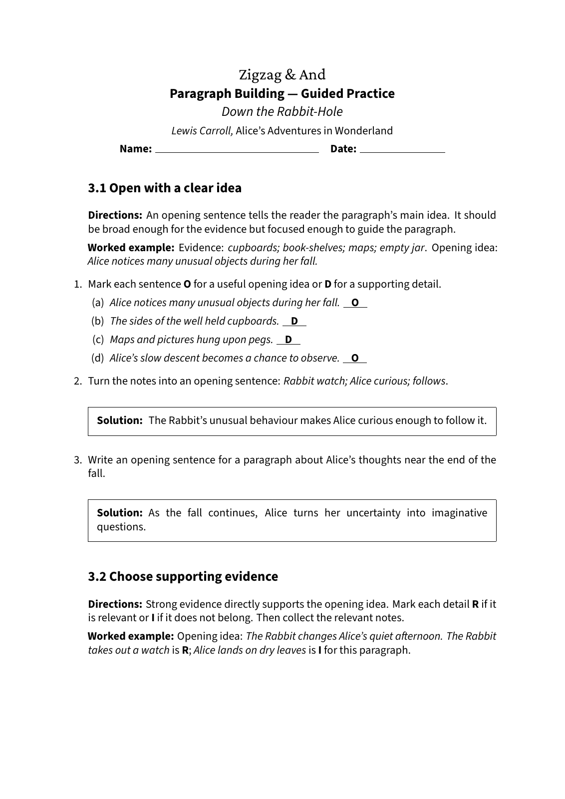 First answer page: Paragraph Building, Guided Practice