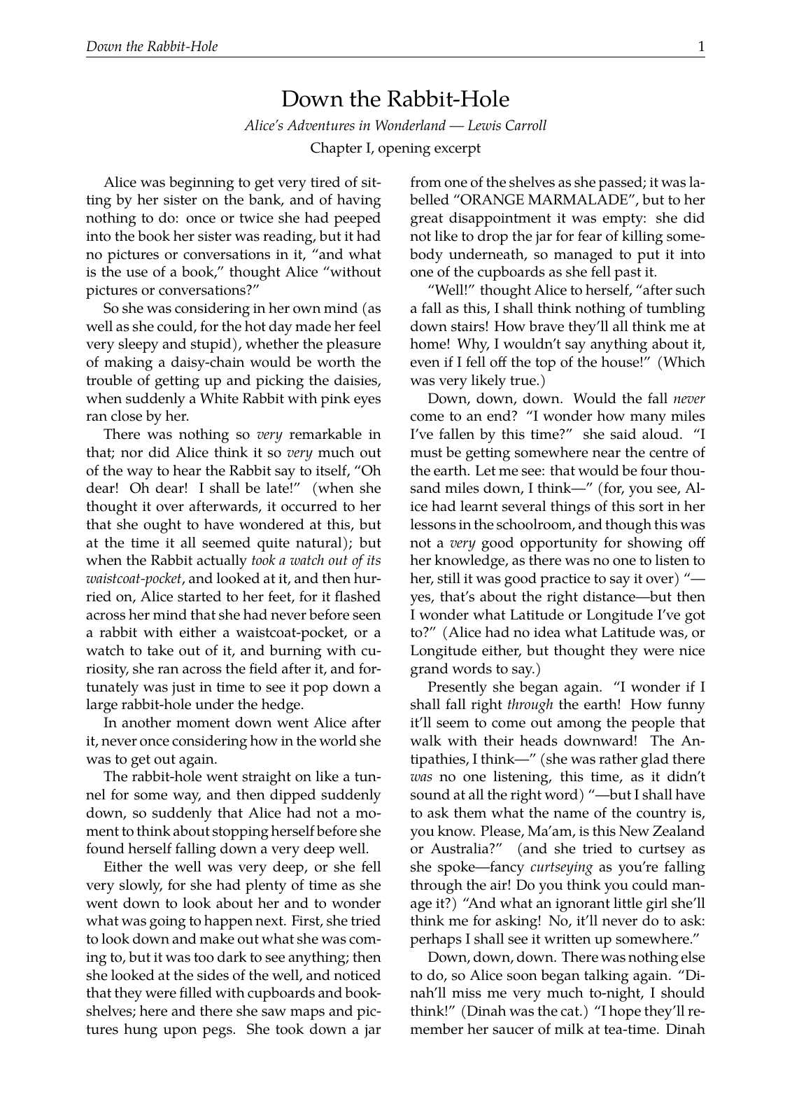 Down the Rabbit-Hole: reading page 1 of 2