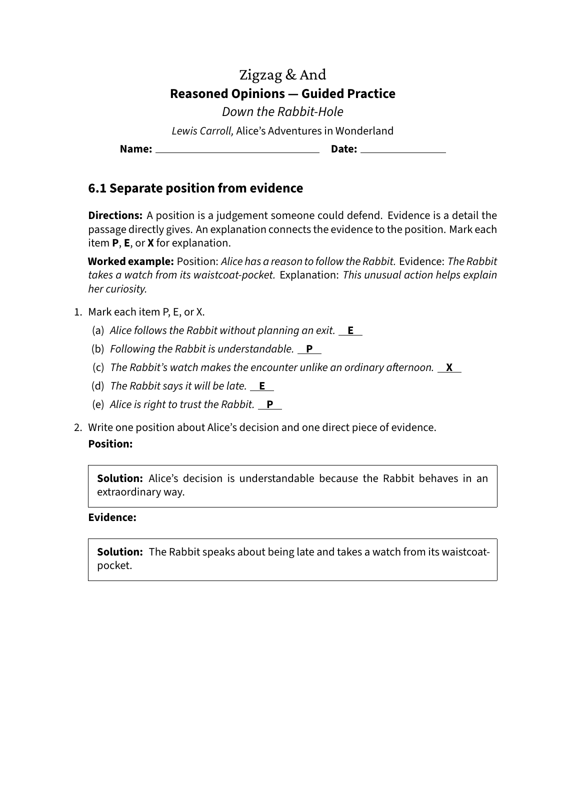 First answer page: Reasoned Opinions, Guided Practice